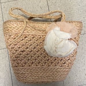 JCrew straw beach tote with flower embellishment